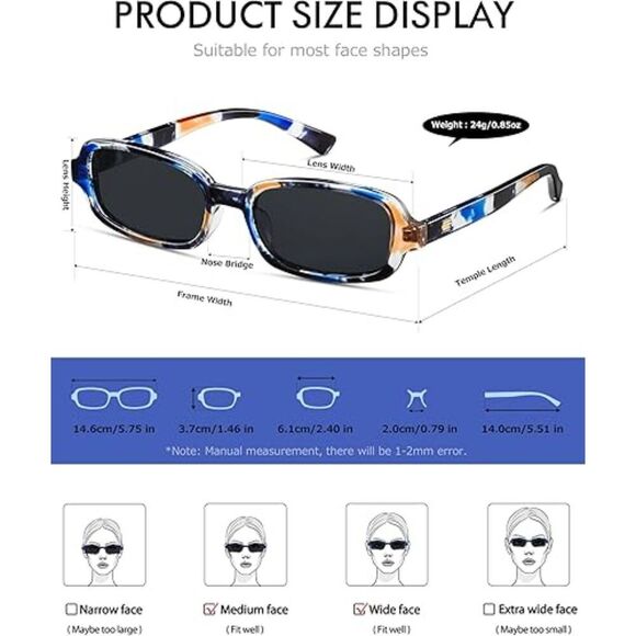 Trendy Retro 90s Small Square Rectangle Sunglasses for Women UV400 Protection